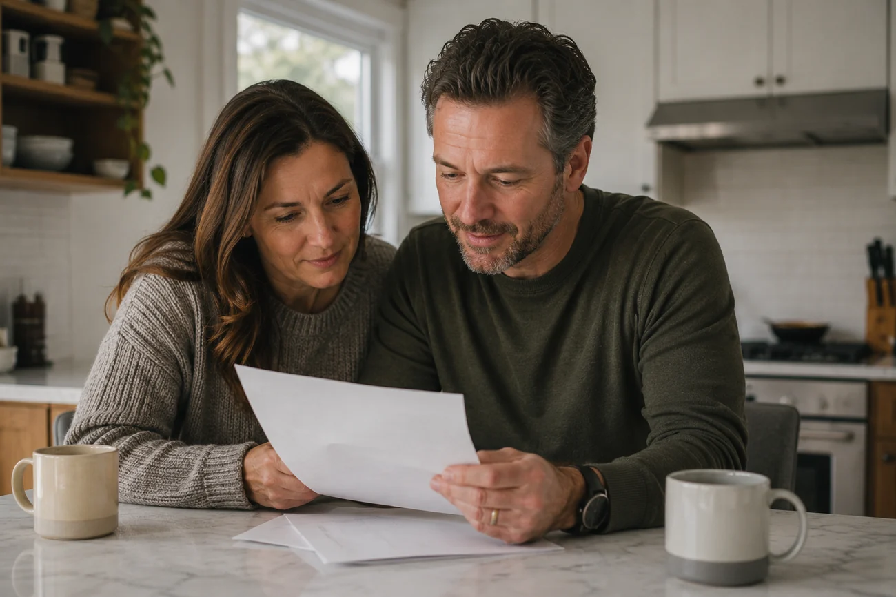 Reassured Ottawa homeowners reviewing their mortgage options at the kitchen table