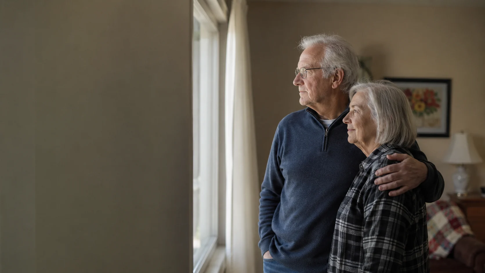 Ottawa homeowners in their sixties by the window of the home they own, a reverse mortgage for homeowners 55 and over